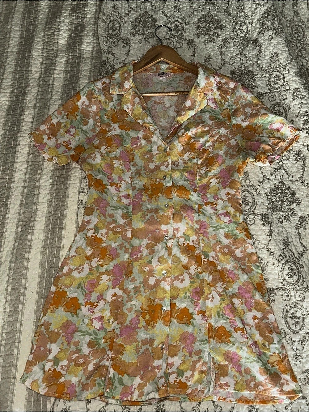 Miss Selfridge Floral Mini Dress in Orange & Pink Size Petite 8